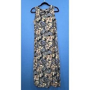 Vintage Hibiscus Collection Hawaii Sleeveless Rayon Maxi Dress Sz SM Side Slits